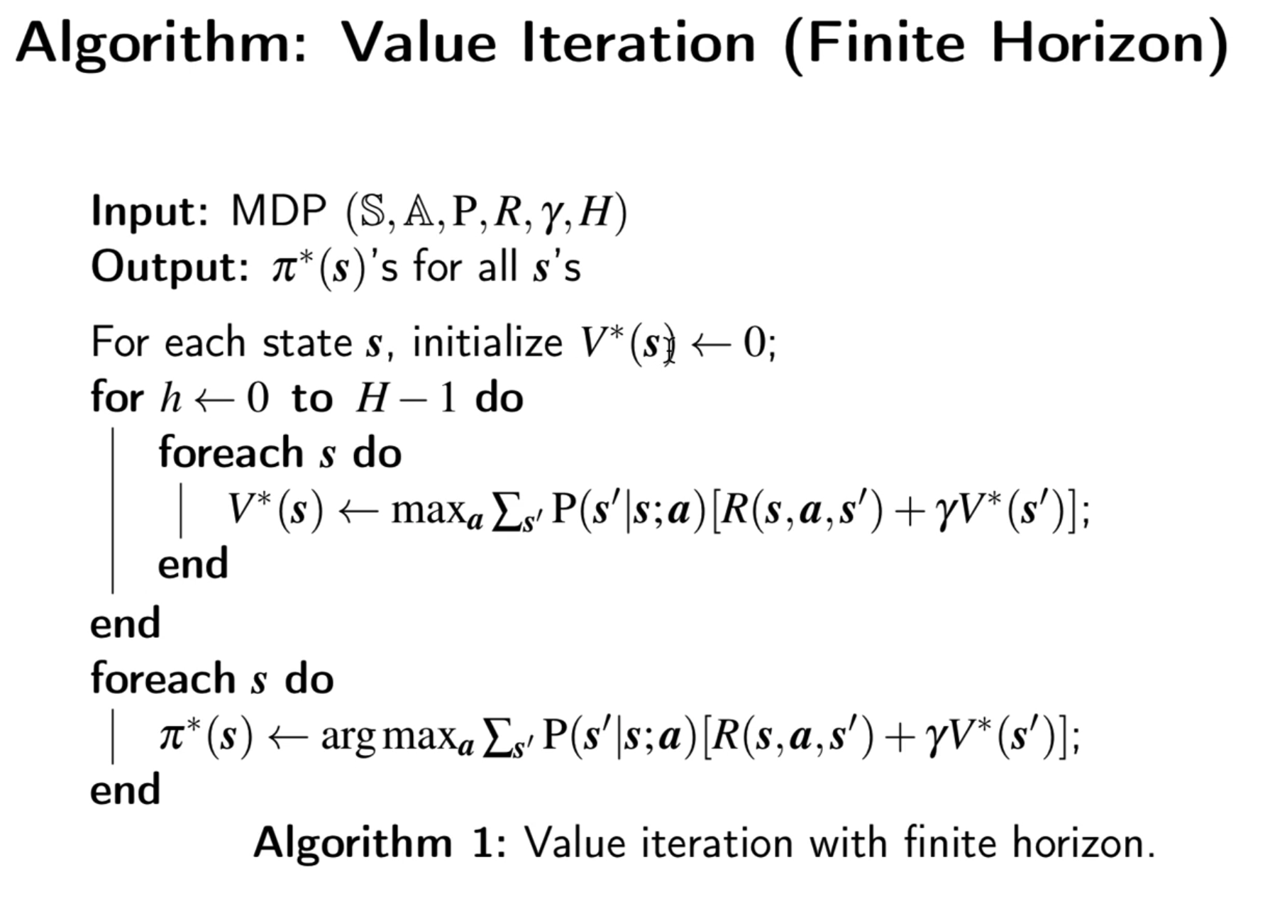 Value Iteration - Finite Horizon